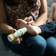 Roll Organic Magnesium Oil with Aloe onto the soles of feet.