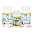 The Kids' Immunity and Focus Bundle includes Immune Support Chewables, Mag-Focus, and Kids' Chewable Vitamins